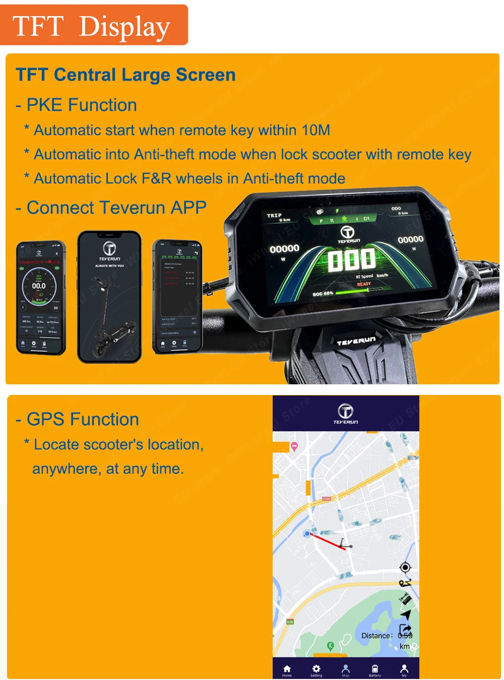 Power 10000W GPS PKE Function Electric Scooter