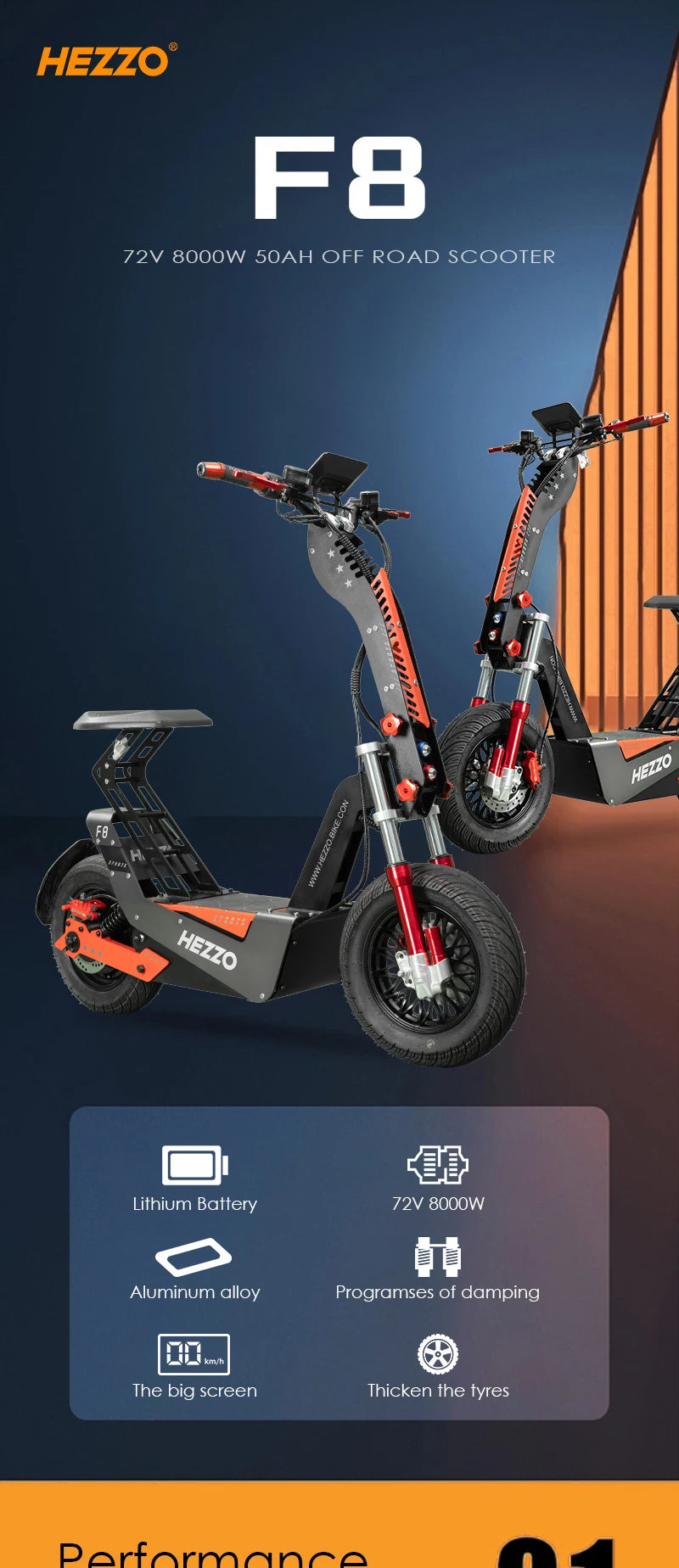 Hezzo HEZZO-F8 Electric Scooter - 8000W Power, Max Speed 100 Km/h – eBike Boys