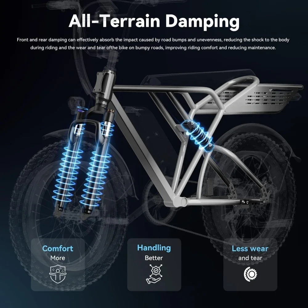 Full Suspension Ebike, 20" Fat Tire All-Terrain E-Bike
