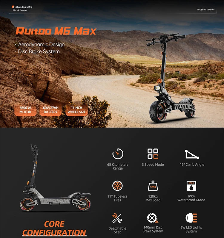 M6Max Dual Motor 5600W 60V27AH Fast Electrical Scooter